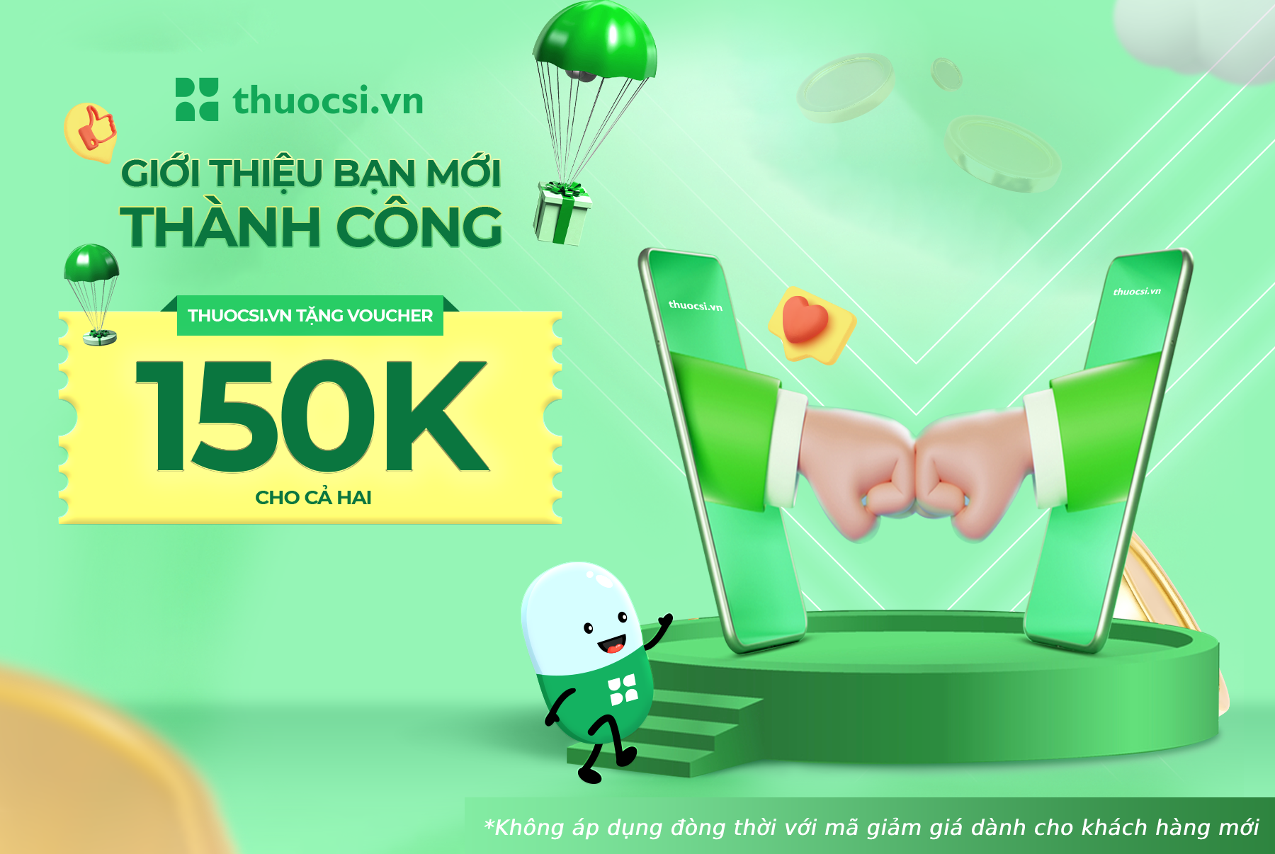 Giới thiệu bạn mới - thuocsi.vn tặng voucher 150k cho cả hai nhà thuốc