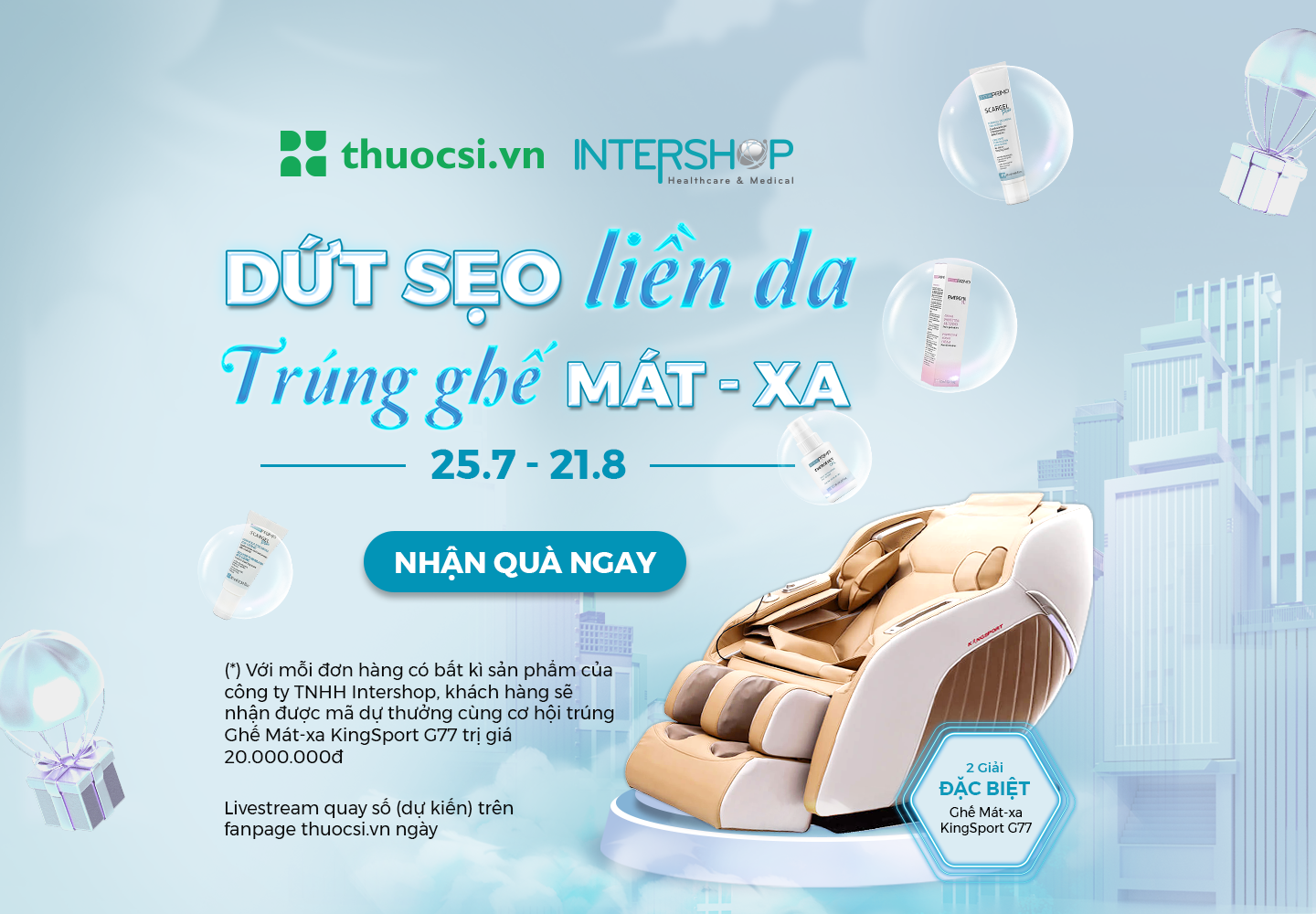 Dứt sẹo liền da - trúng ghế mát xa trị giá 40 triệu đồng cùng Intershop