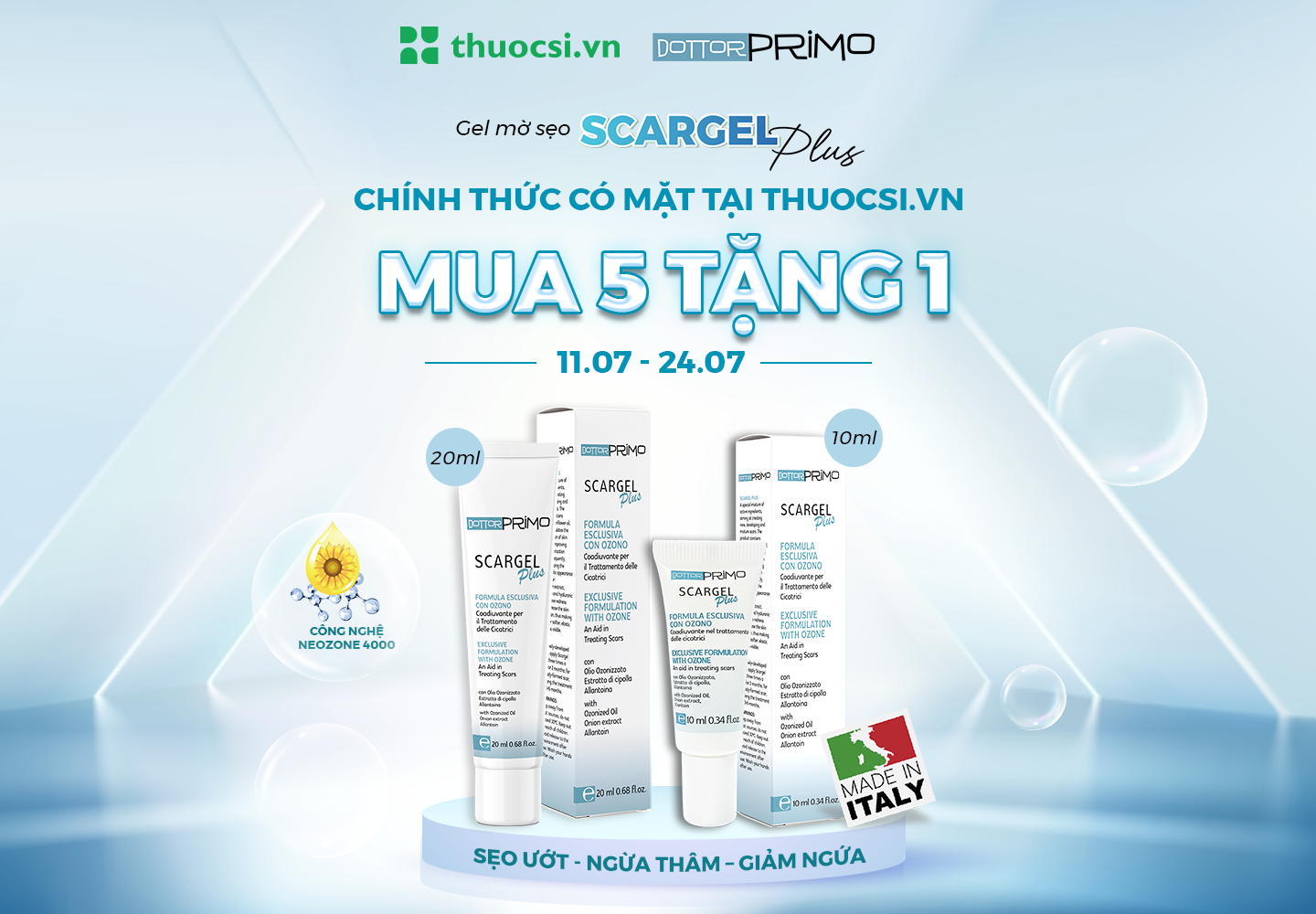 Sẹo Lánh Xa - Da Láng Mịn Với Scargel Plus Từ Dottor Primo